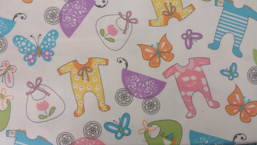 Baby Items and Butterfly - Flannel Fabric - Click Image to Close